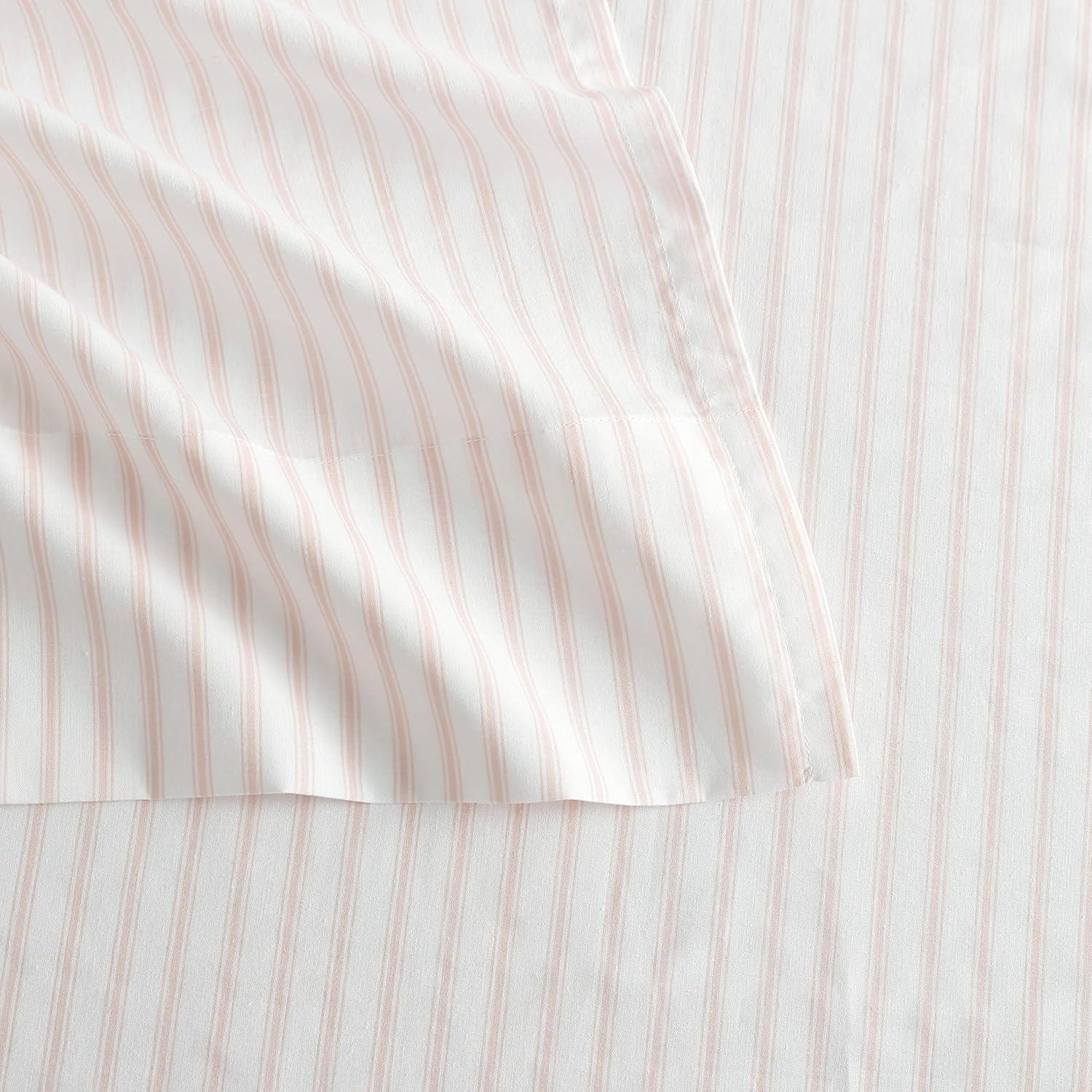image:imageMartha Stewart Twin Size Sheet Set Crisp amp Tailored Bedding with a Smooth Cotton Percale Feel Deep Pocket Bed Sheets with Matching Pillowcase amp Fitted Sheet Dotted Stripe YellowTicking Stripe Pink