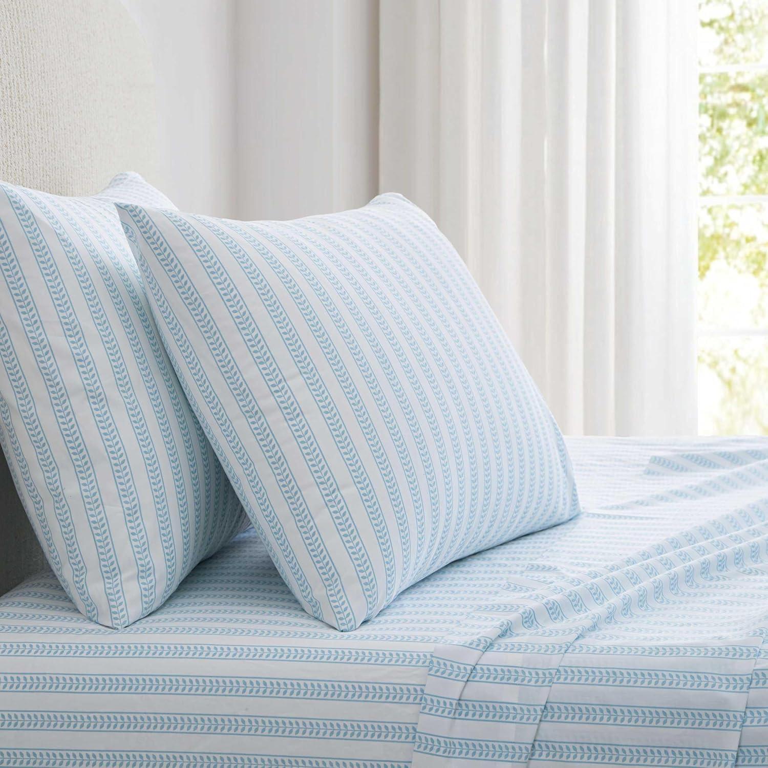 image:imageMartha Stewart Twin Size Sheet Set Crisp amp Tailored Bedding with a Smooth Cotton Percale Feel Deep Pocket Bed Sheets with Matching Pillowcase amp Fitted Sheet Dotted Stripe YellowLeaf Stripe Blue