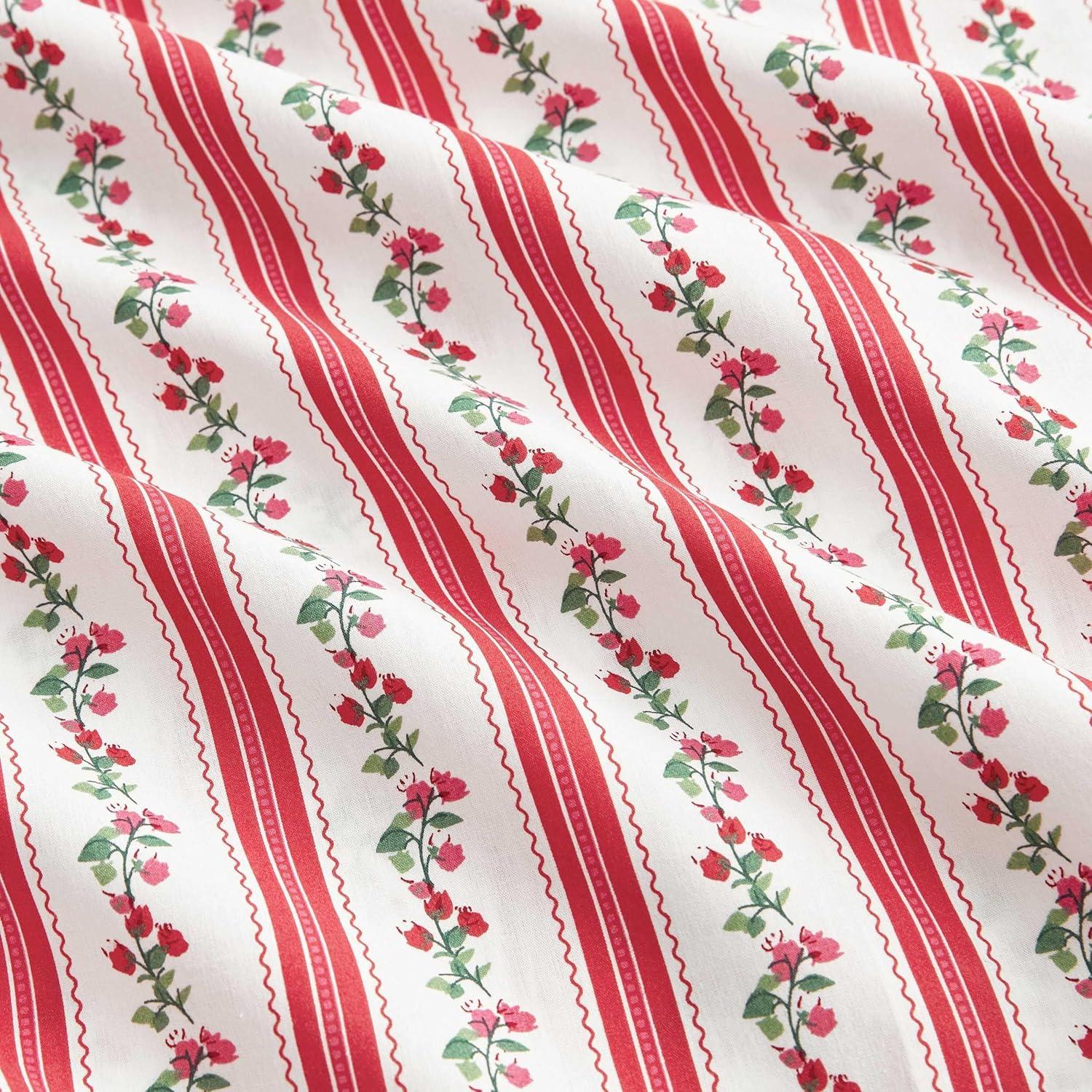 image:imageMartha Stewart Twin Size Sheet Set Crisp amp Tailored Bedding with a Smooth Cotton Percale Feel Deep Pocket Bed Sheets with Matching Pillowcase amp Fitted Sheet Dotted Stripe YellowRose Ribbon Red