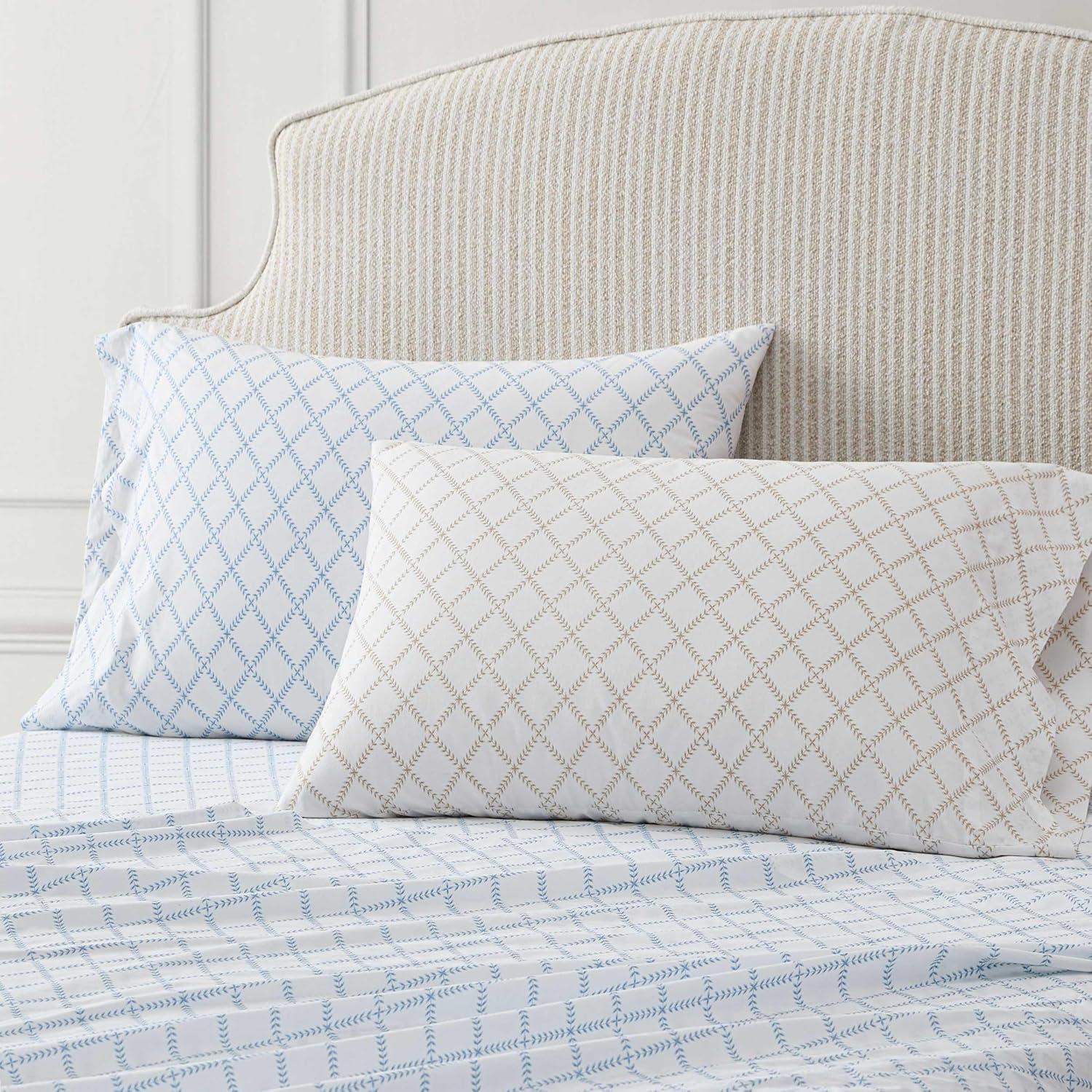 image:imageMartha Stewart Twin Size Sheet Set Crisp amp Tailored Bedding with a Smooth Cotton Percale Feel Deep Pocket Bed Sheets with Matching Pillowcase amp Fitted Sheet Dotted Stripe YellowLeaf Trellis Blue