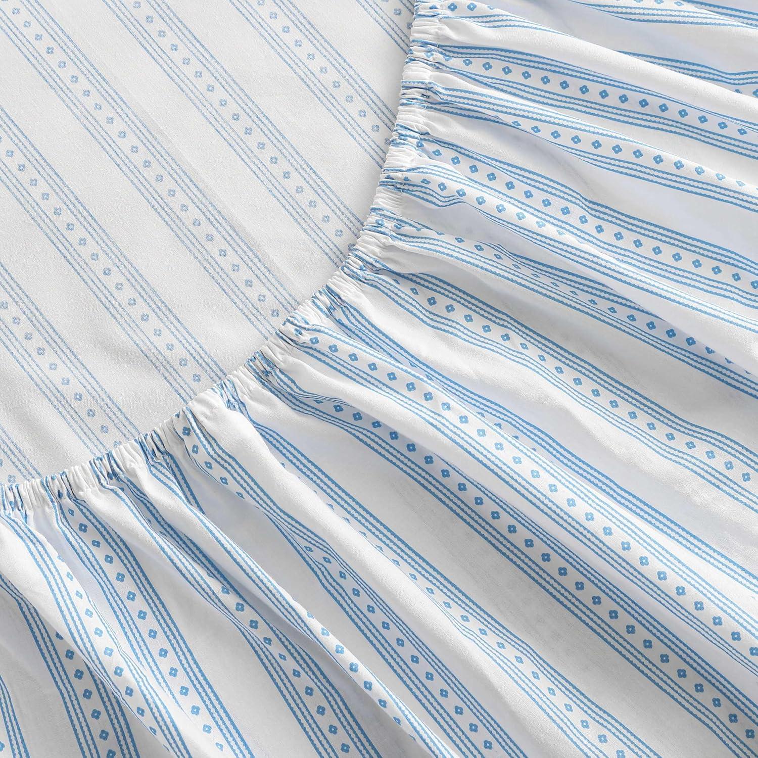 image:imageMartha Stewart Twin Size Sheet Set Crisp amp Tailored Bedding with a Smooth Cotton Percale Feel Deep Pocket Bed Sheets with Matching Pillowcase amp Fitted Sheet Dotted Stripe YellowFrancesca Stripe Blue