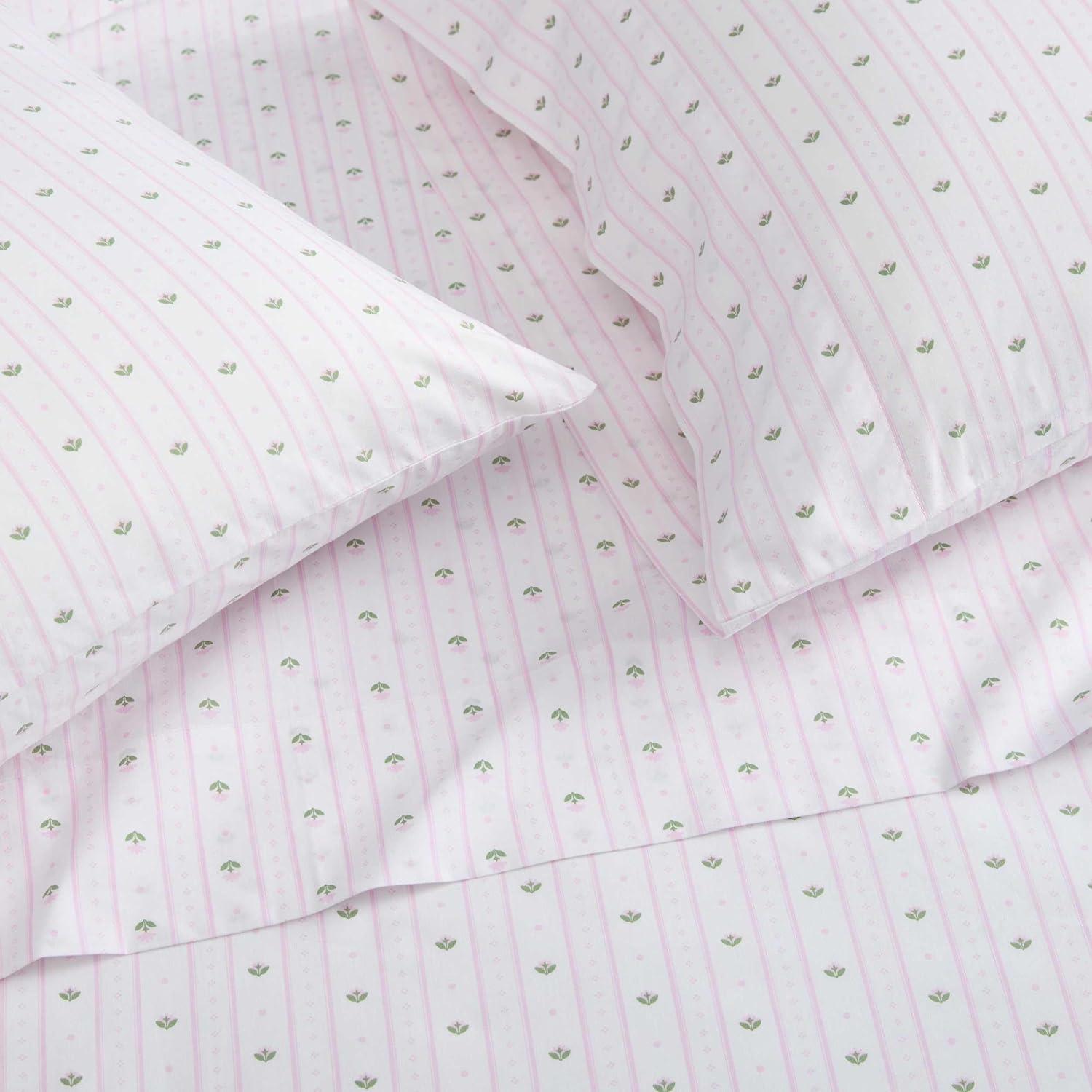 image:imageMartha Stewart Twin Size Sheet Set Crisp amp Tailored Bedding with a Smooth Cotton Percale Feel Deep Pocket Bed Sheets with Matching Pillowcase amp Fitted Sheet Dotted Stripe YellowFloral Stripe Pink