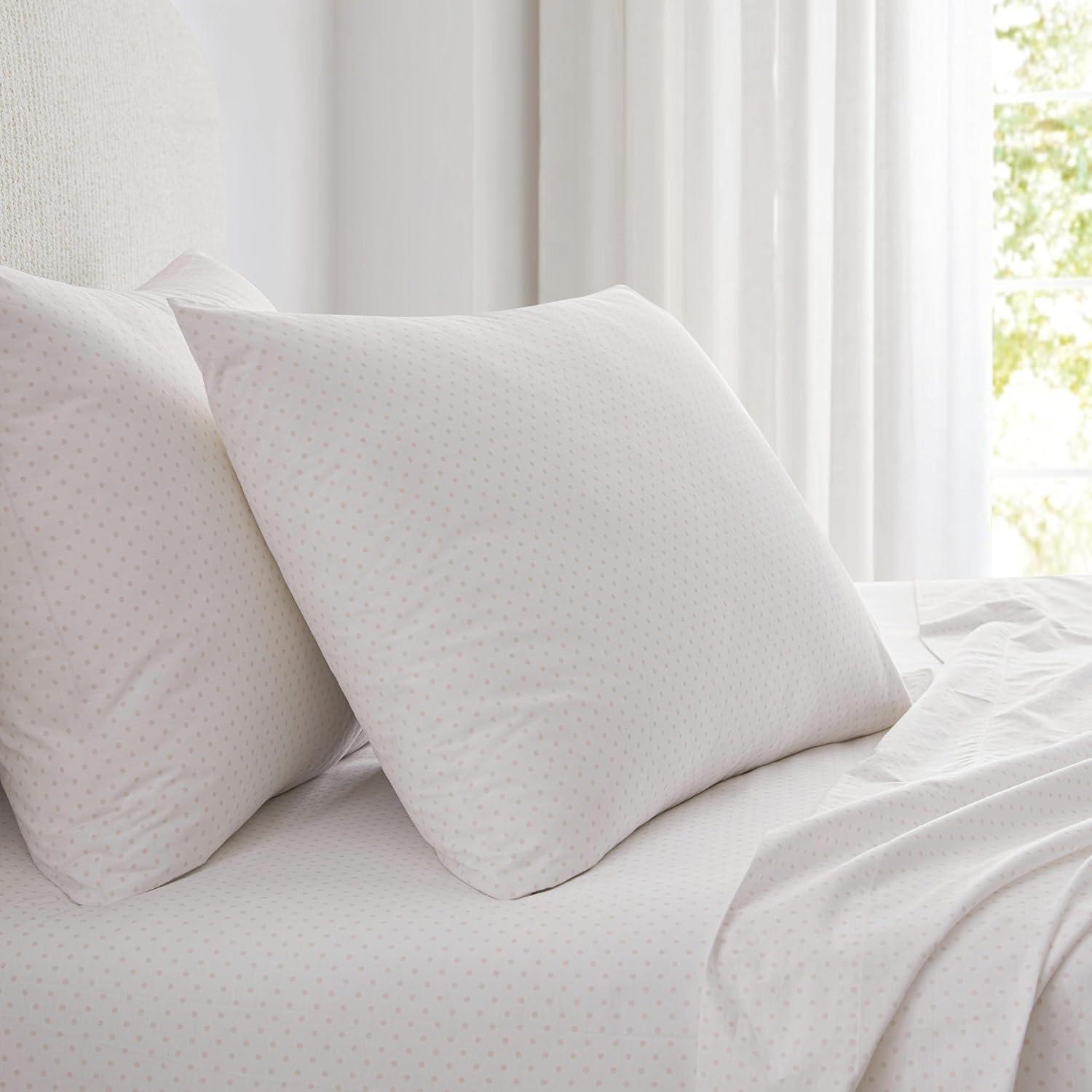 image:imageMartha Stewart Twin Size Sheet Set Crisp amp Tailored Bedding with a Smooth Cotton Percale Feel Deep Pocket Bed Sheets with Matching Pillowcase amp Fitted Sheet Dotted Stripe YellowPolka Dot Pink