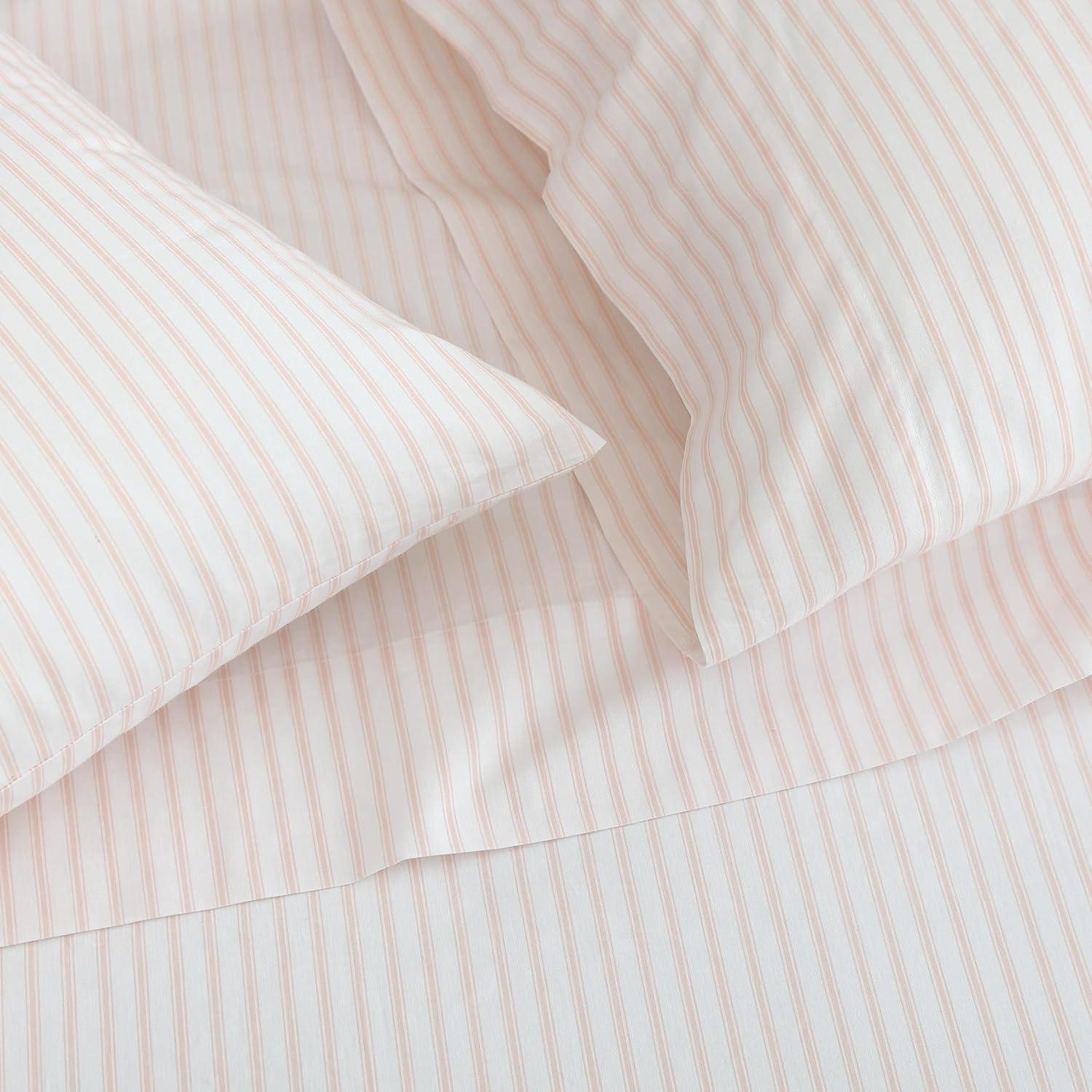 image:imageMartha Stewart Twin Size Sheet Set Crisp amp Tailored Bedding with a Smooth Cotton Percale Feel Deep Pocket Bed Sheets with Matching Pillowcase amp Fitted Sheet Dotted Stripe YellowTicking Stripe Pink