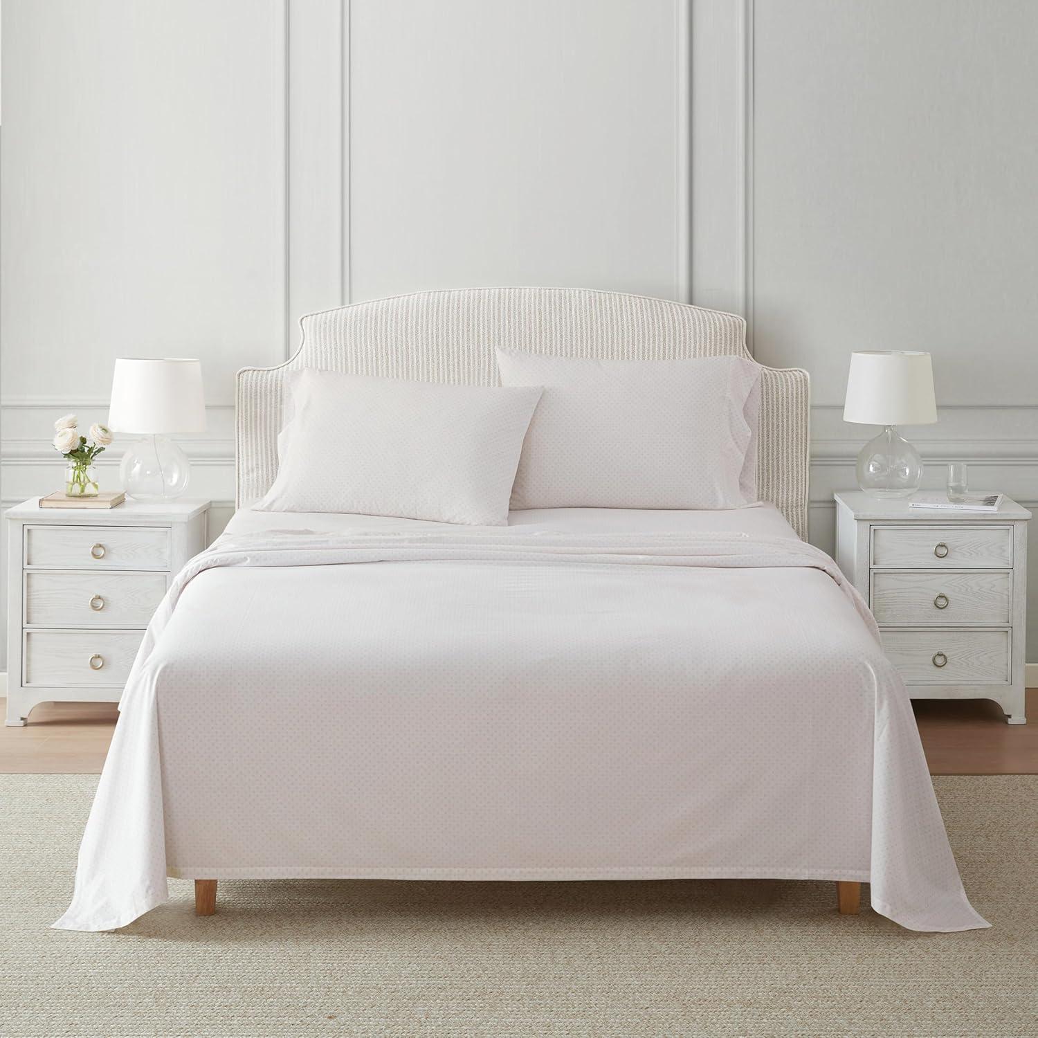 image:imageMartha Stewart Twin Size Sheet Set Crisp amp Tailored Bedding with a Smooth Cotton Percale Feel Deep Pocket Bed Sheets with Matching Pillowcase amp Fitted Sheet Dotted Stripe YellowPolka Dot Pink
