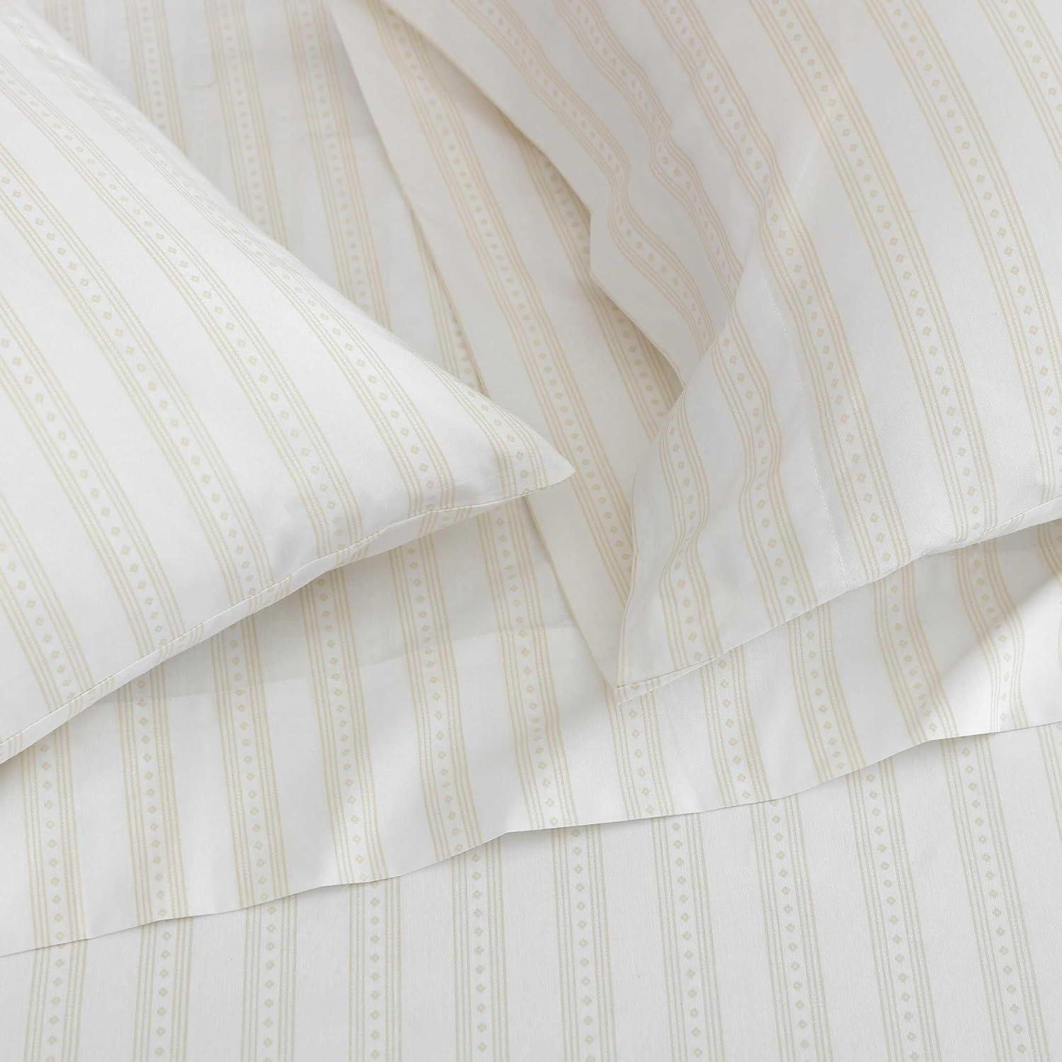 image:imageMartha Stewart Twin Size Sheet Set Crisp amp Tailored Bedding with a Smooth Cotton Percale Feel Deep Pocket Bed Sheets with Matching Pillowcase amp Fitted Sheet Dotted Stripe YellowFrancesca Stripe Beige