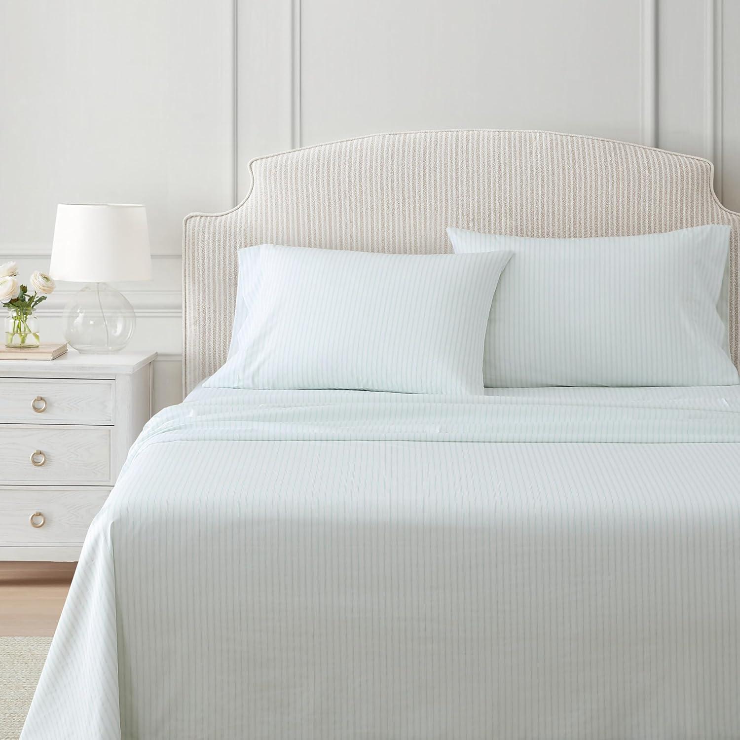 image:imageMartha Stewart Twin Size Sheet Set Crisp amp Tailored Bedding with a Smooth Cotton Percale Feel Deep Pocket Bed Sheets with Matching Pillowcase amp Fitted Sheet Dotted Stripe YellowTicking Stripe Green