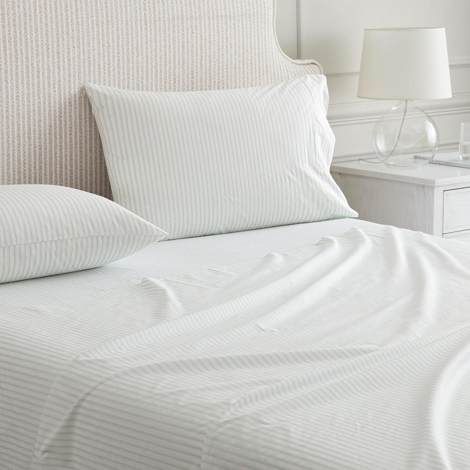 image:imageMartha Stewart Twin Size Sheet Set Crisp amp Tailored Bedding with a Smooth Cotton Percale Feel Deep Pocket Bed Sheets with Matching Pillowcase amp Fitted Sheet Dotted Stripe YellowTicking Stripe Green