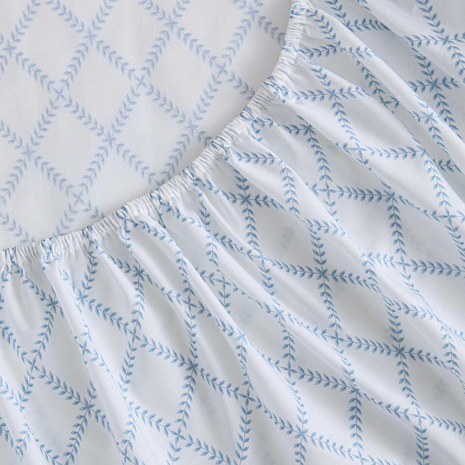 image:imageMartha Stewart Twin Size Sheet Set Crisp amp Tailored Bedding with a Smooth Cotton Percale Feel Deep Pocket Bed Sheets with Matching Pillowcase amp Fitted Sheet Dotted Stripe YellowLeaf Trellis Blue