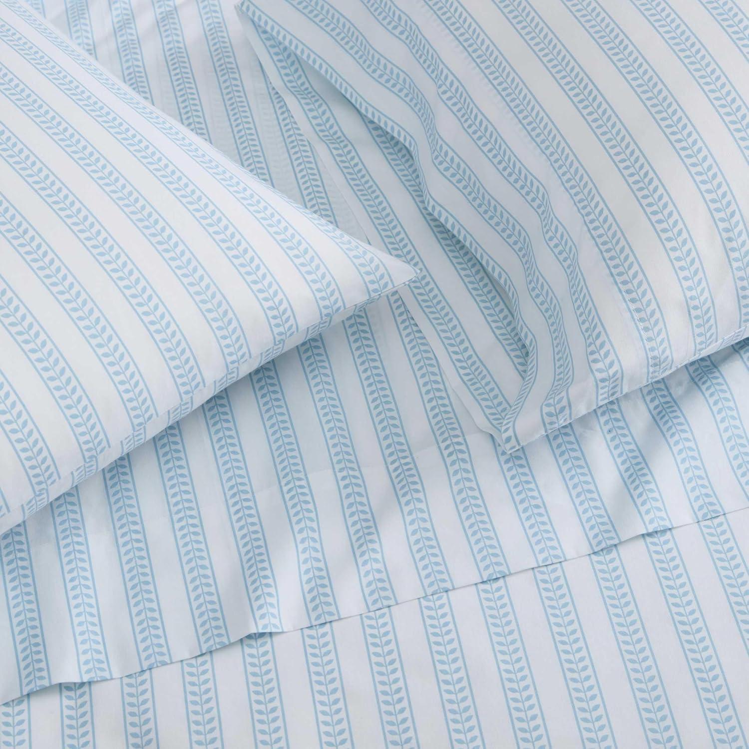 image:imageMartha Stewart Twin Size Sheet Set Crisp amp Tailored Bedding with a Smooth Cotton Percale Feel Deep Pocket Bed Sheets with Matching Pillowcase amp Fitted Sheet Dotted Stripe YellowLeaf Stripe Blue