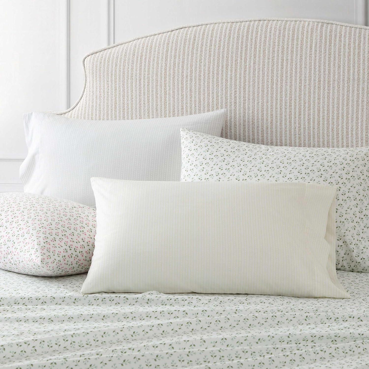 image:imageMartha Stewart Twin Size Sheet Set Crisp amp Tailored Bedding with a Smooth Cotton Percale Feel Deep Pocket Bed Sheets with Matching Pillowcase amp Fitted Sheet Dotted Stripe YellowKennedy Floral Green