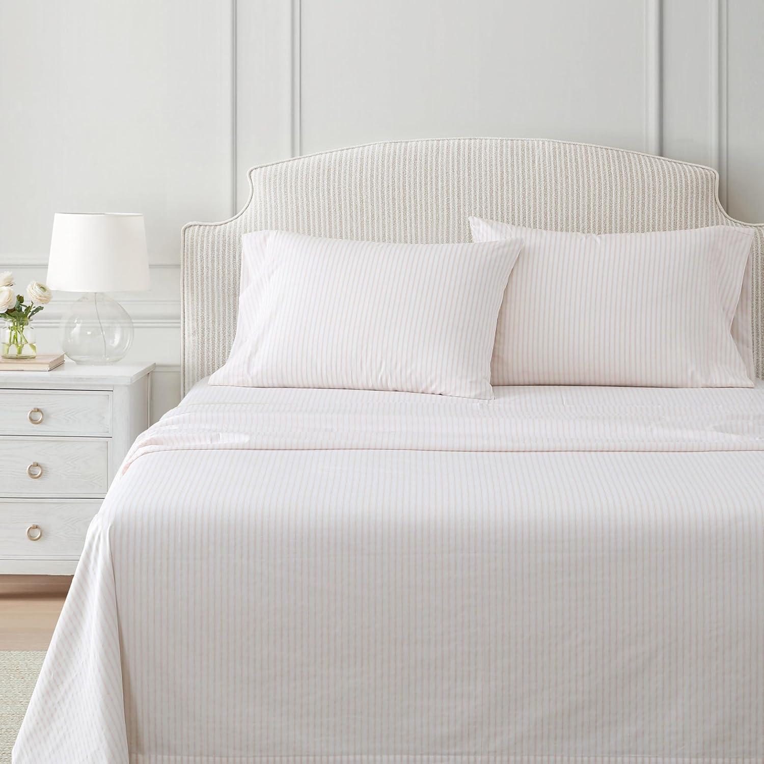 image:imageMartha Stewart Twin Size Sheet Set Crisp amp Tailored Bedding with a Smooth Cotton Percale Feel Deep Pocket Bed Sheets with Matching Pillowcase amp Fitted Sheet Dotted Stripe YellowTicking Stripe Pink