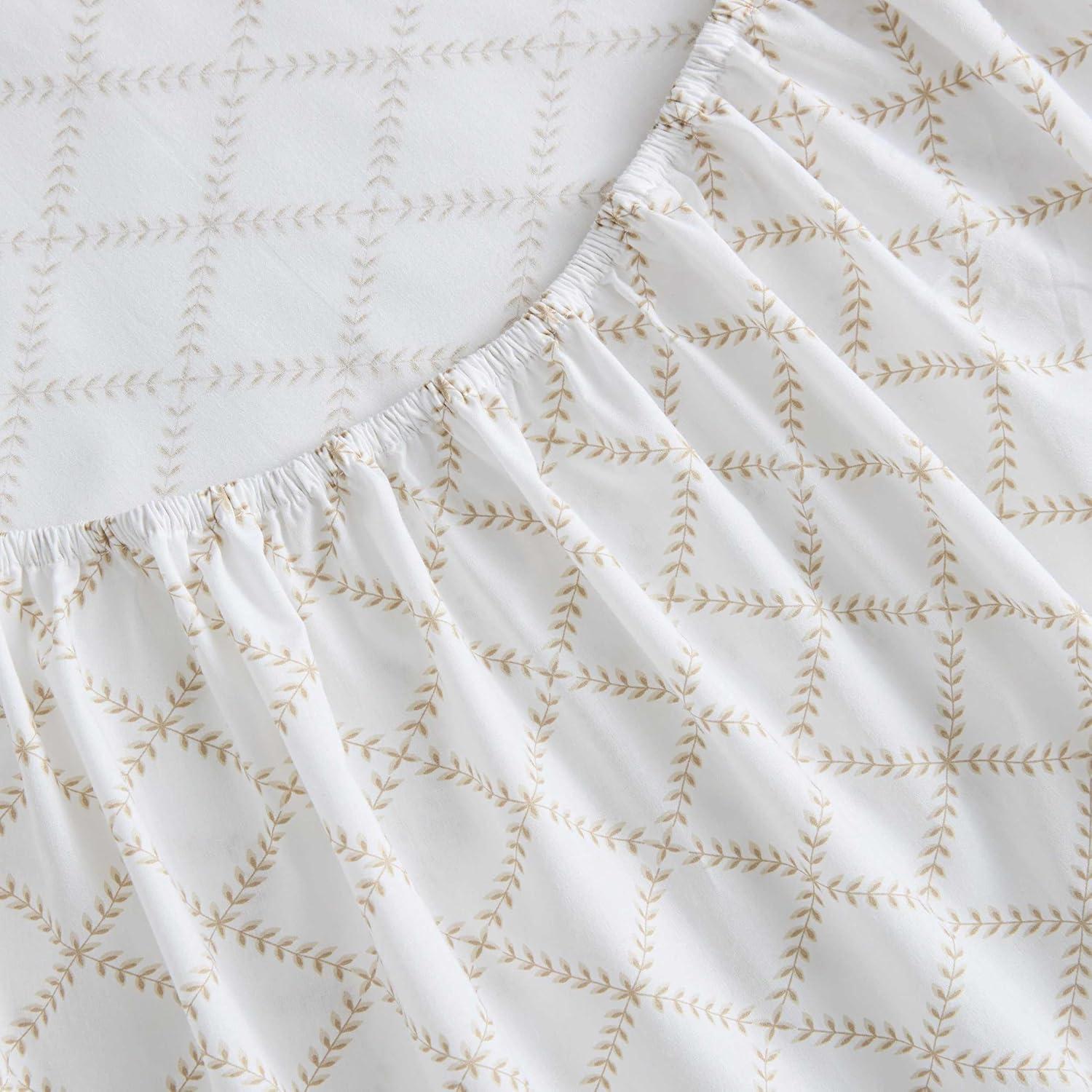 image:imageMartha Stewart Twin Size Sheet Set Crisp amp Tailored Bedding with a Smooth Cotton Percale Feel Deep Pocket Bed Sheets with Matching Pillowcase amp Fitted Sheet Dotted Stripe YellowLeaf Trellis Beige