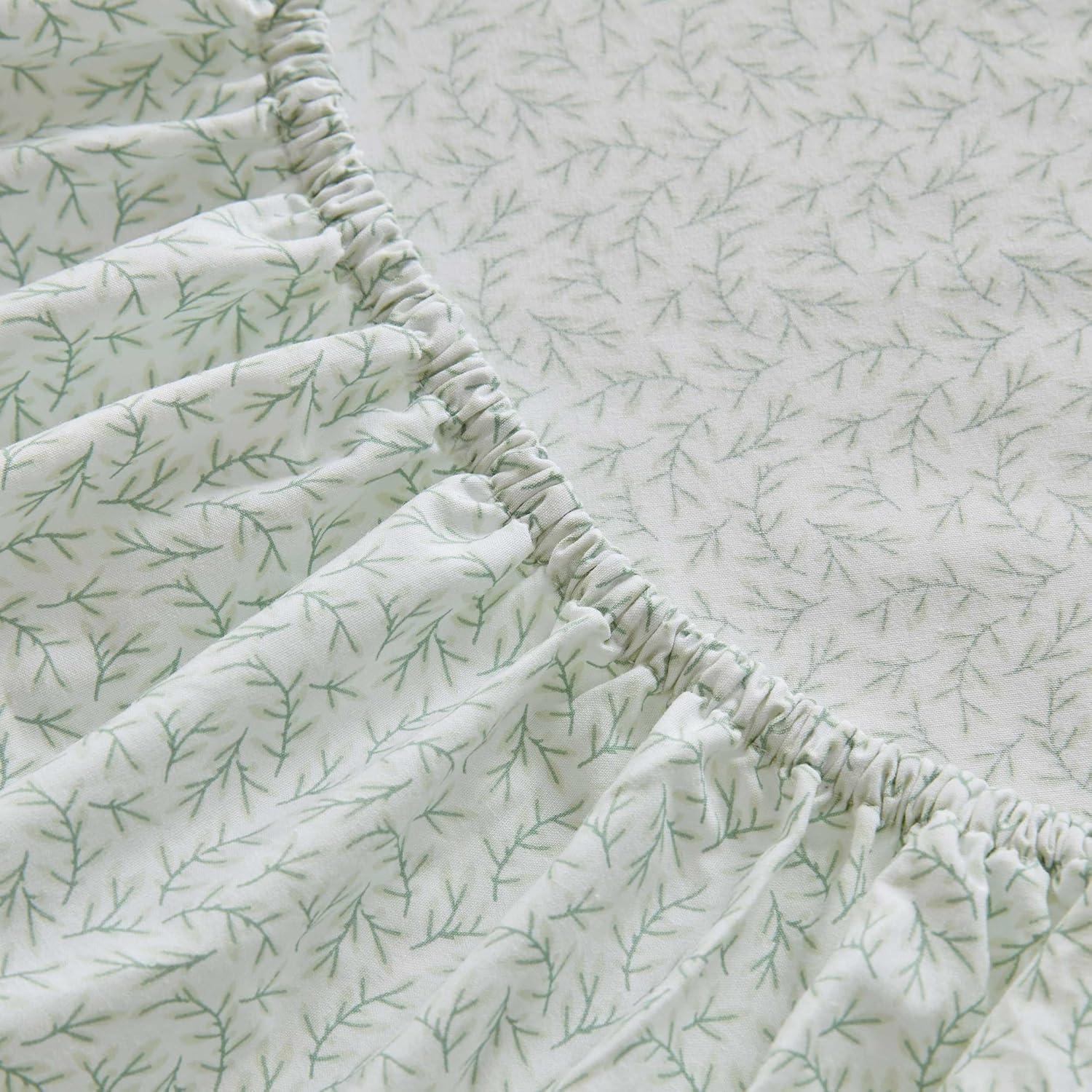 image:imageMartha Stewart Twin Size Sheet Set Crisp amp Tailored Bedding with a Smooth Cotton Percale Feel Deep Pocket Bed Sheets with Matching Pillowcase amp Fitted Sheet Dotted Stripe YellowLeaves Green