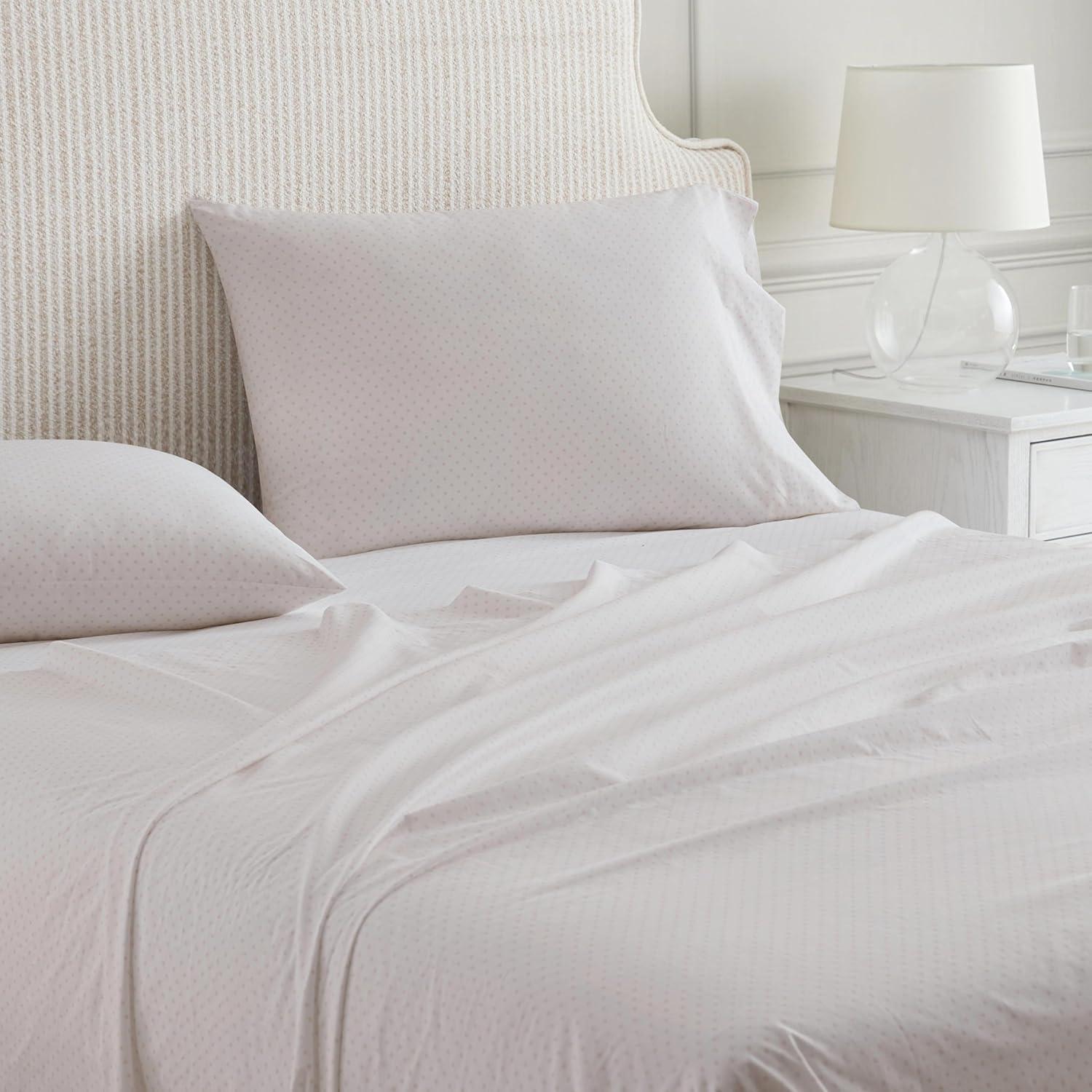 image:imageMartha Stewart Twin Size Sheet Set Crisp amp Tailored Bedding with a Smooth Cotton Percale Feel Deep Pocket Bed Sheets with Matching Pillowcase amp Fitted Sheet Dotted Stripe YellowPolka Dot Pink