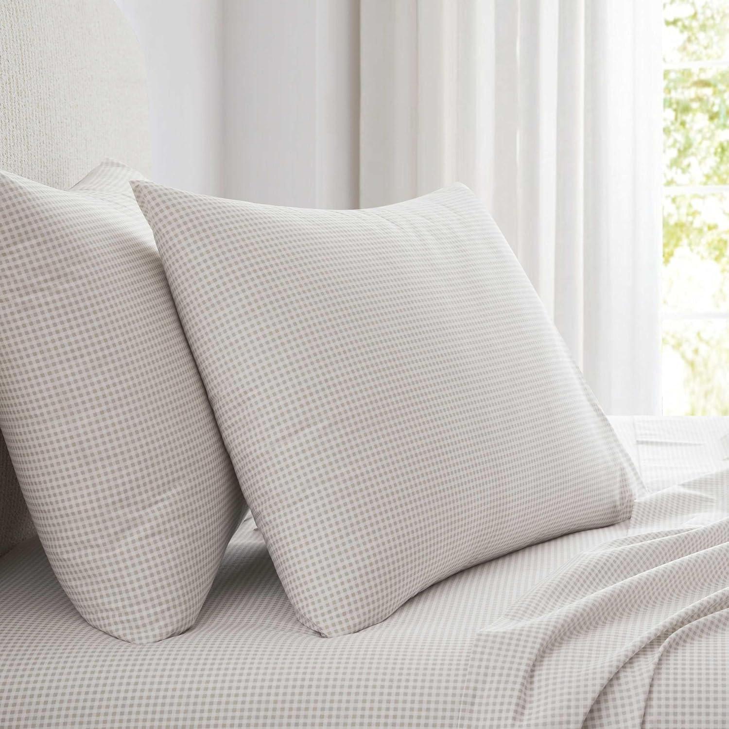 image:imageMartha Stewart Twin Size Sheet Set Crisp amp Tailored Bedding with a Smooth Cotton Percale Feel Deep Pocket Bed Sheets with Matching Pillowcase amp Fitted Sheet Dotted Stripe YellowGingham Beige