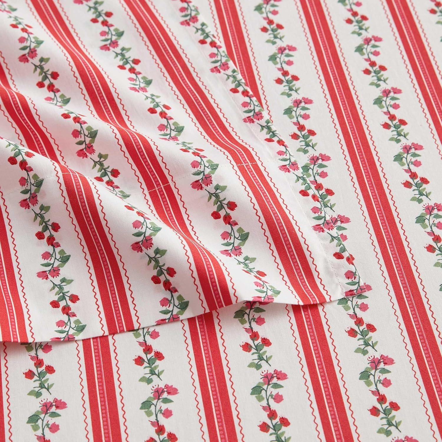image:imageMartha Stewart Twin Size Sheet Set Crisp amp Tailored Bedding with a Smooth Cotton Percale Feel Deep Pocket Bed Sheets with Matching Pillowcase amp Fitted Sheet Dotted Stripe YellowRose Ribbon Red