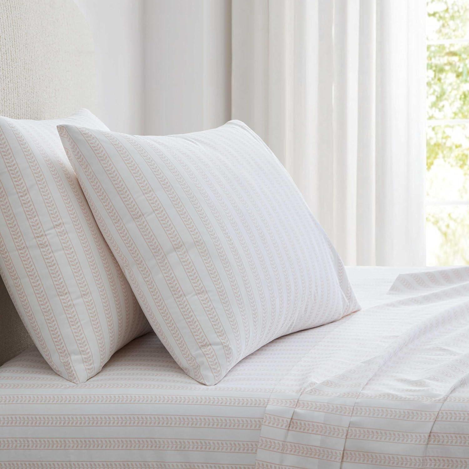 image:imageMartha Stewart Twin Size Sheet Set Crisp amp Tailored Bedding with a Smooth Cotton Percale Feel Deep Pocket Bed Sheets with Matching Pillowcase amp Fitted Sheet Dotted Stripe YellowLeaf Stripe Pink