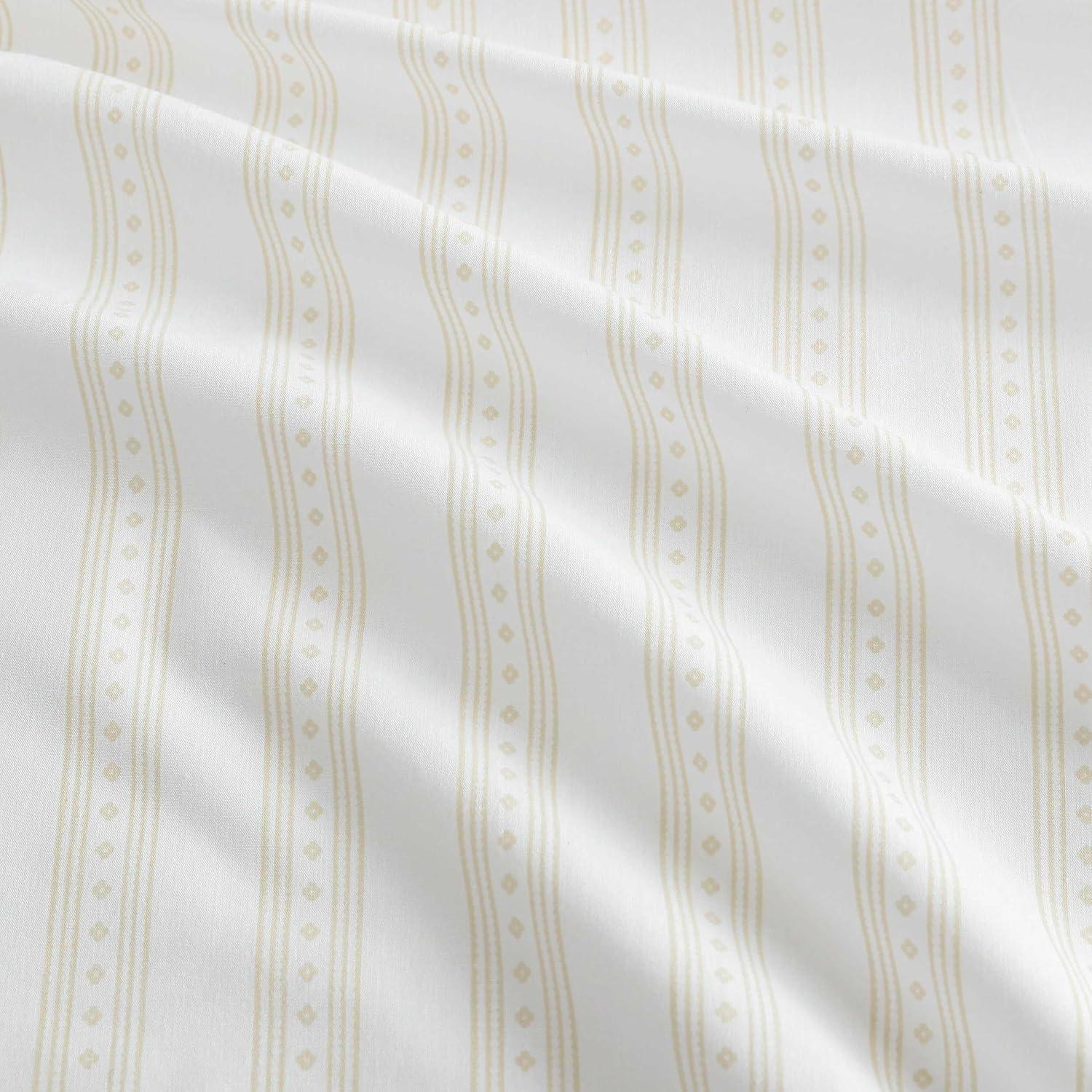 image:imageMartha Stewart Twin Size Sheet Set Crisp amp Tailored Bedding with a Smooth Cotton Percale Feel Deep Pocket Bed Sheets with Matching Pillowcase amp Fitted Sheet Dotted Stripe YellowFrancesca Stripe Beige