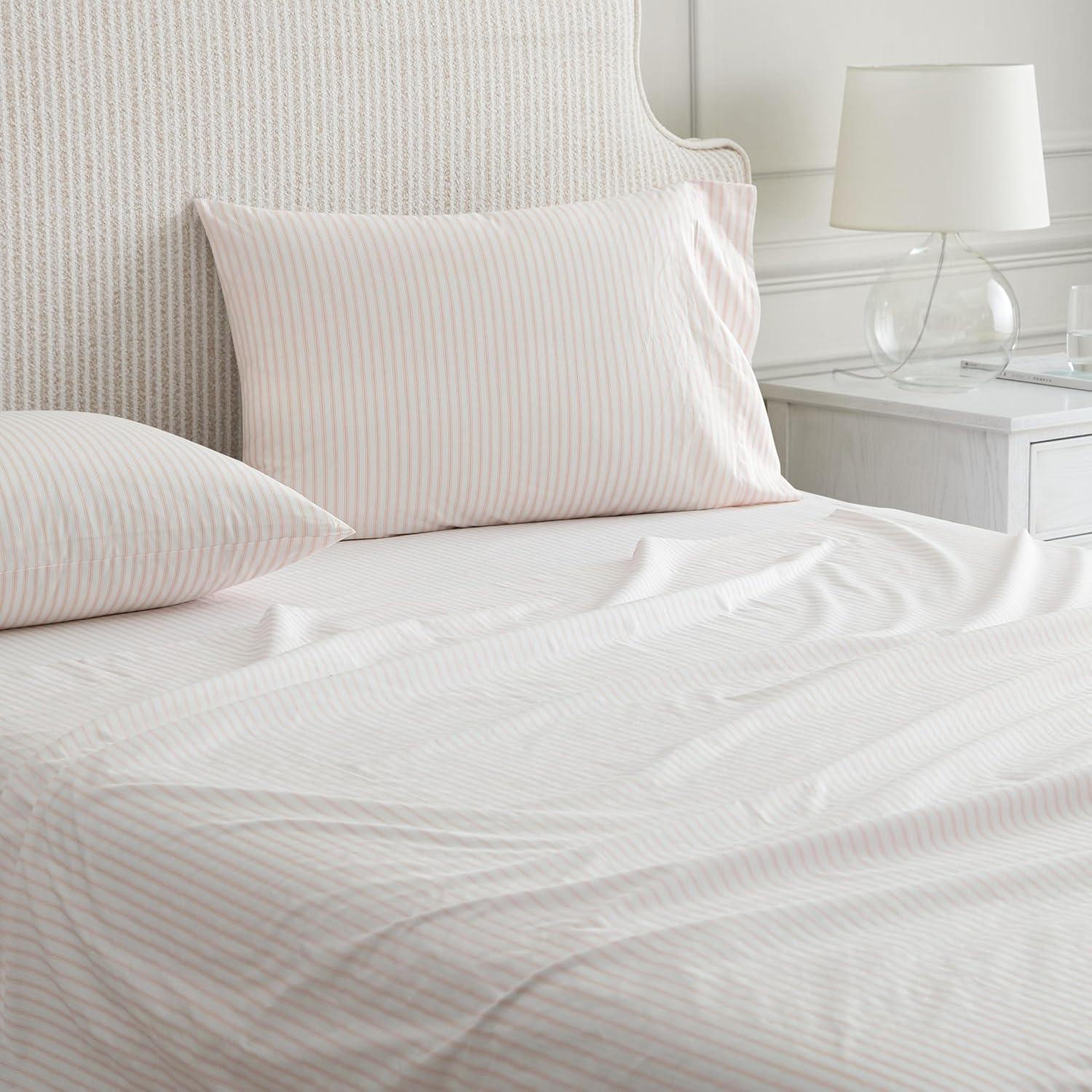 image:imageMartha Stewart Twin Size Sheet Set Crisp amp Tailored Bedding with a Smooth Cotton Percale Feel Deep Pocket Bed Sheets with Matching Pillowcase amp Fitted Sheet Dotted Stripe YellowTicking Stripe Pink