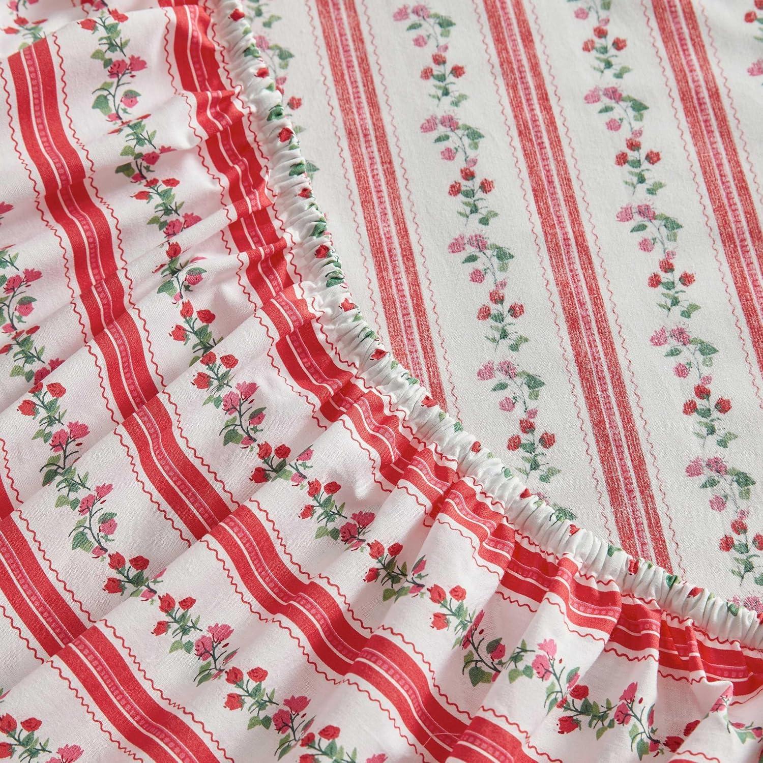 image:imageMartha Stewart Twin Size Sheet Set Crisp amp Tailored Bedding with a Smooth Cotton Percale Feel Deep Pocket Bed Sheets with Matching Pillowcase amp Fitted Sheet Dotted Stripe YellowRose Ribbon Red