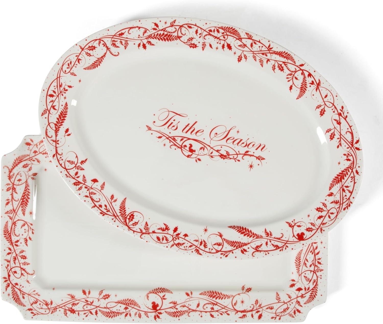 image:imageMartha Stewart Christmas Plates 12 Piece Decorated Red and White Stoneware Dinnerware SetChristmas Vines Serveware
