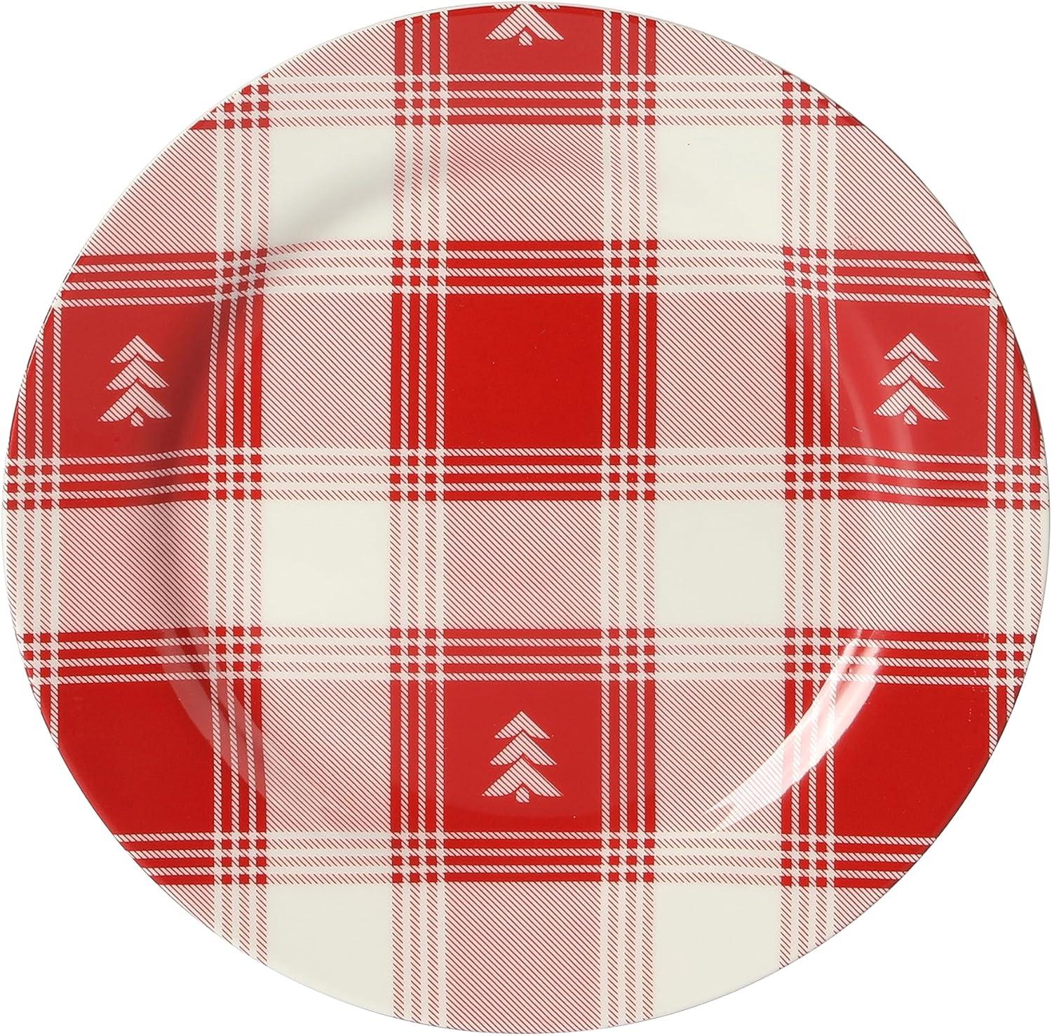 image:imageMartha Stewart Christmas Plates 12 Piece Decorated Red and White Stoneware Dinnerware SetRedWhite Plaid