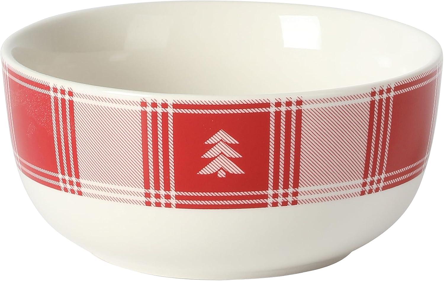 image:imageMartha Stewart Christmas Plates 12 Piece Decorated Red and White Stoneware Dinnerware SetRedWhite Plaid