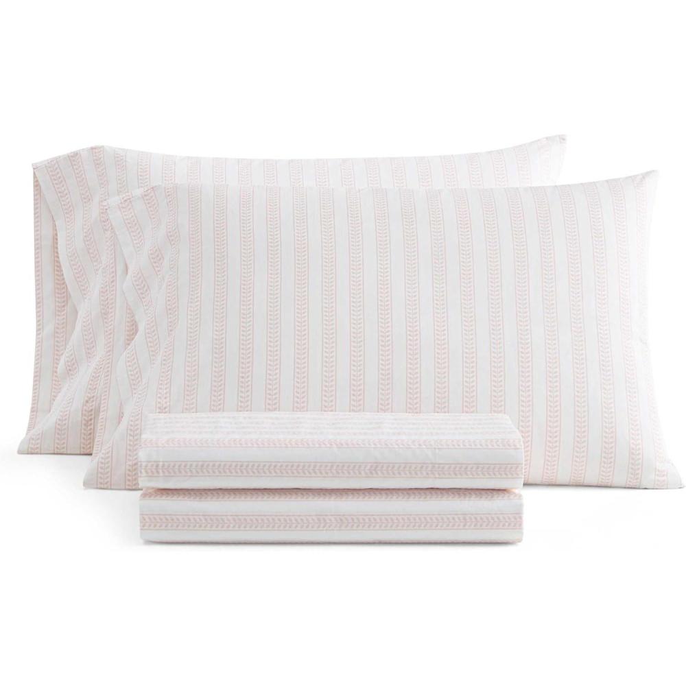 image:imageMartha Stewart Twin Size Sheet Set Crisp amp Tailored Bedding with a Smooth Cotton Percale Feel Deep Pocket Bed Sheets with Matching Pillowcase amp Fitted Sheet Dotted Stripe YellowLeaf Stripe Pink