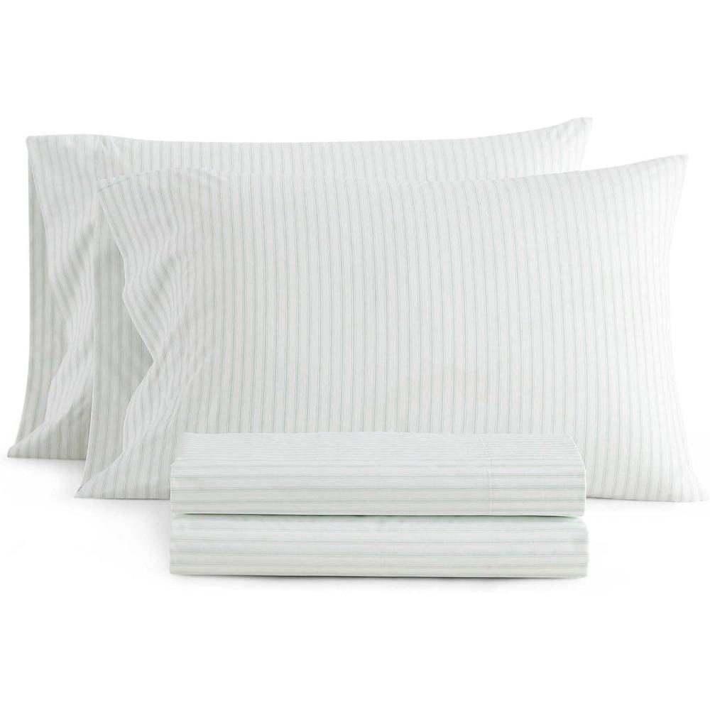 image:imageMartha Stewart Twin Size Sheet Set Crisp amp Tailored Bedding with a Smooth Cotton Percale Feel Deep Pocket Bed Sheets with Matching Pillowcase amp Fitted Sheet Dotted Stripe YellowTicking Stripe Green