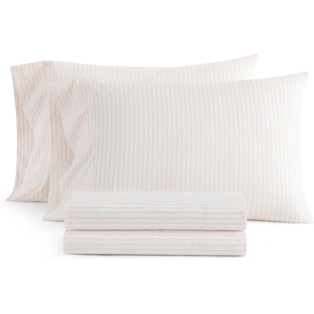 image:imageMartha Stewart  Twin Size Sheet Set Crisp amp Tailored Bedding with a Smooth Cotton Percale Feel Deep Pocket Bed Sheets with Matching Pillowcase amp Fitted Sheet Dotted Stripe YellowTicking Stripe Pink