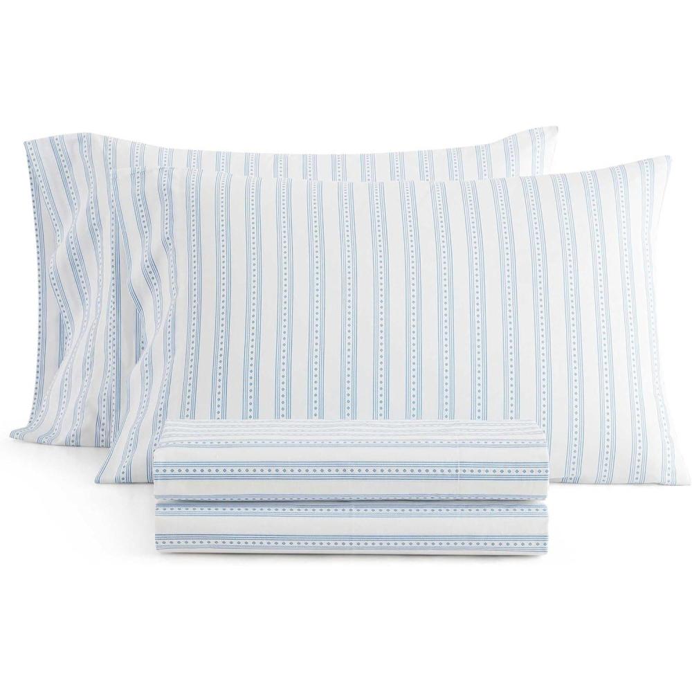 image:imageMartha Stewart Twin Size Sheet Set Crisp amp Tailored Bedding with a Smooth Cotton Percale Feel Deep Pocket Bed Sheets with Matching Pillowcase amp Fitted Sheet Dotted Stripe YellowFrancesca Stripe Blue