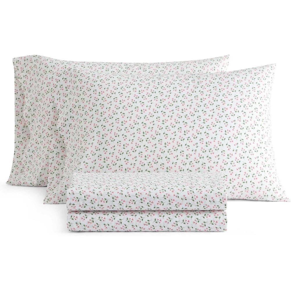 image:imageMartha Stewart Twin Size Sheet Set Crisp amp Tailored Bedding with a Smooth Cotton Percale Feel Deep Pocket Bed Sheets with Matching Pillowcase amp Fitted Sheet Dotted Stripe YellowKennedy Floral Pink
