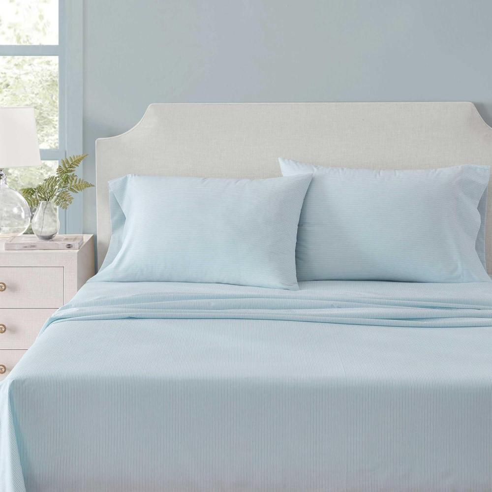 image:imageMartha Stewart  Twin Size Sheet Set Crisp amp Tailored Bedding with a Smooth Cotton Percale Feel Deep Pocket Bed Sheets with Matching Pillowcase amp Fitted Sheet Dotted Stripe YellowStripe Blue