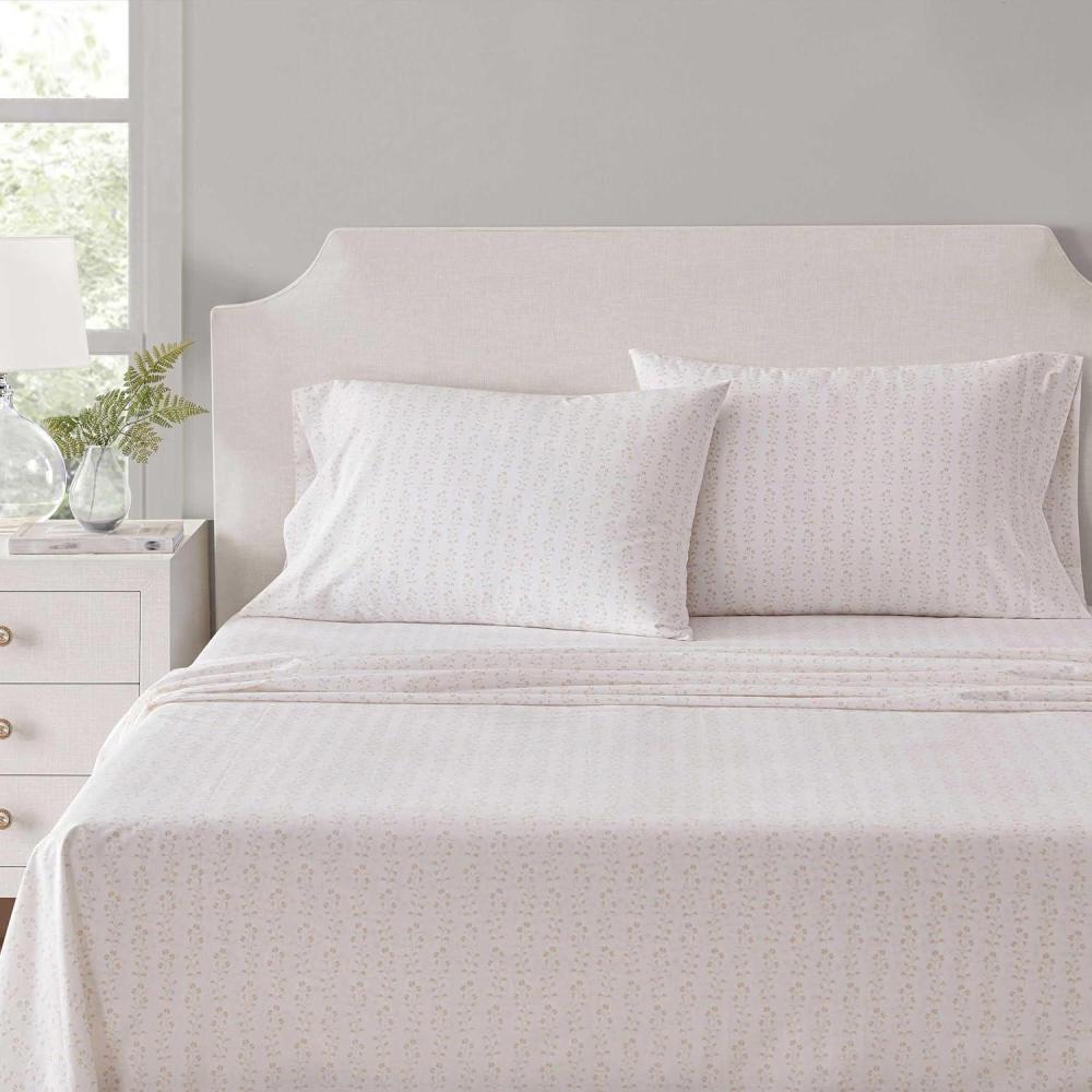 image:imageMartha Stewart  Twin Size Sheet Set Crisp amp Tailored Bedding with a Smooth Cotton Percale Feel Deep Pocket Bed Sheets with Matching Pillowcase amp Fitted Sheet Dotted Stripe YellowDitsy Vine Pink