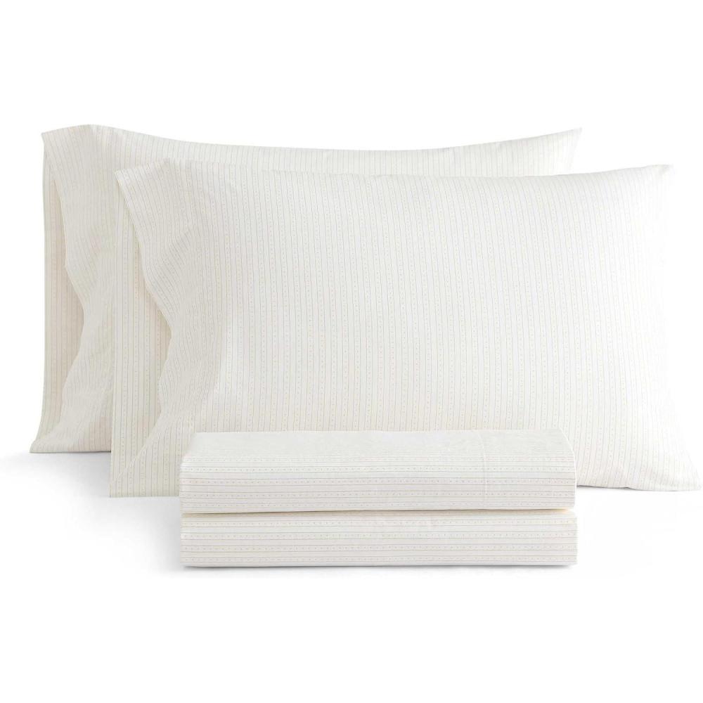 image:imageMartha Stewart  Twin Size Sheet Set Crisp amp Tailored Bedding with a Smooth Cotton Percale Feel Deep Pocket Bed Sheets with Matching Pillowcase amp Fitted Sheet Dotted Stripe YellowDottie Stripe Yellow