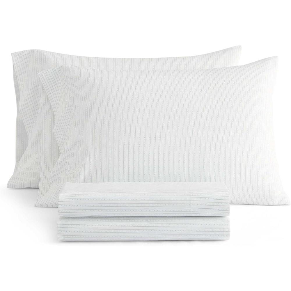 image:imageMartha Stewart  Twin Size Sheet Set Crisp amp Tailored Bedding with a Smooth Cotton Percale Feel Deep Pocket Bed Sheets with Matching Pillowcase amp Fitted Sheet Dotted Stripe YellowDottie Stripe Green