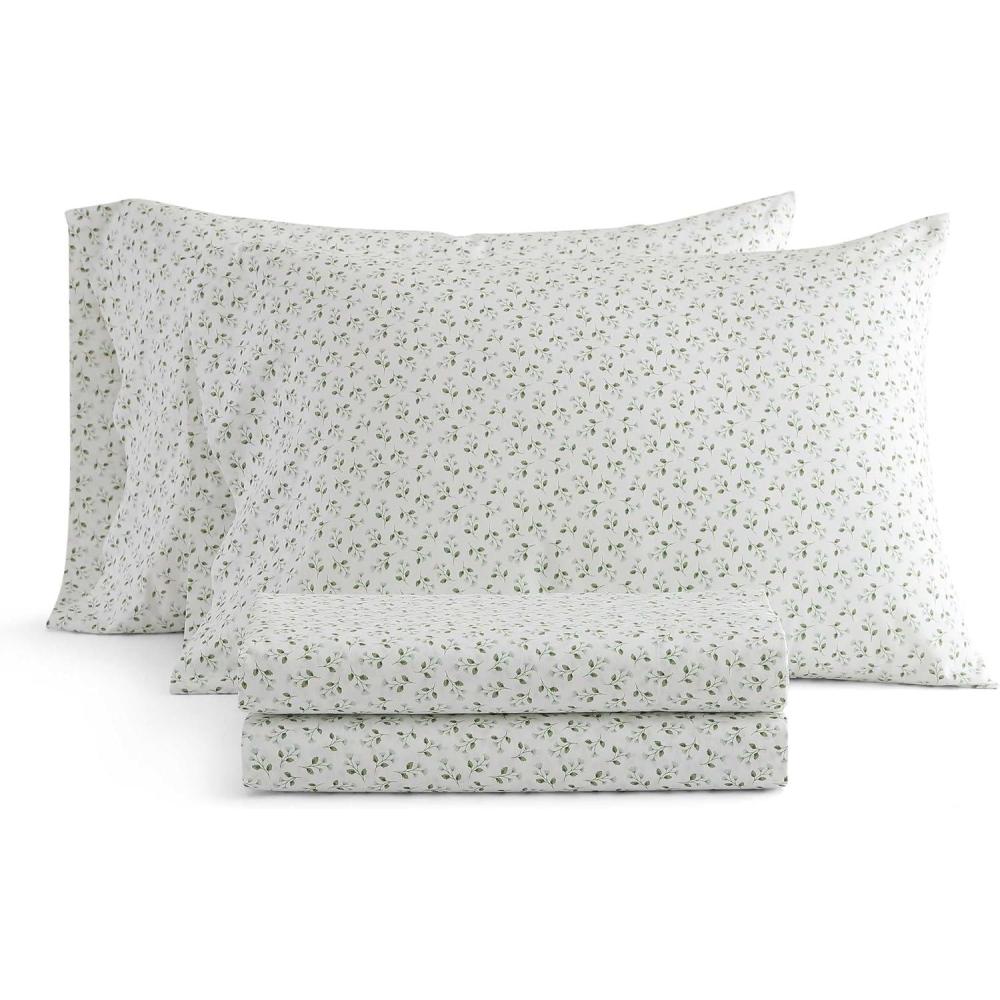 image:imageMartha Stewart Twin Size Sheet Set Crisp amp Tailored Bedding with a Smooth Cotton Percale Feel Deep Pocket Bed Sheets with Matching Pillowcase amp Fitted Sheet Dotted Stripe YellowKennedy Floral Green