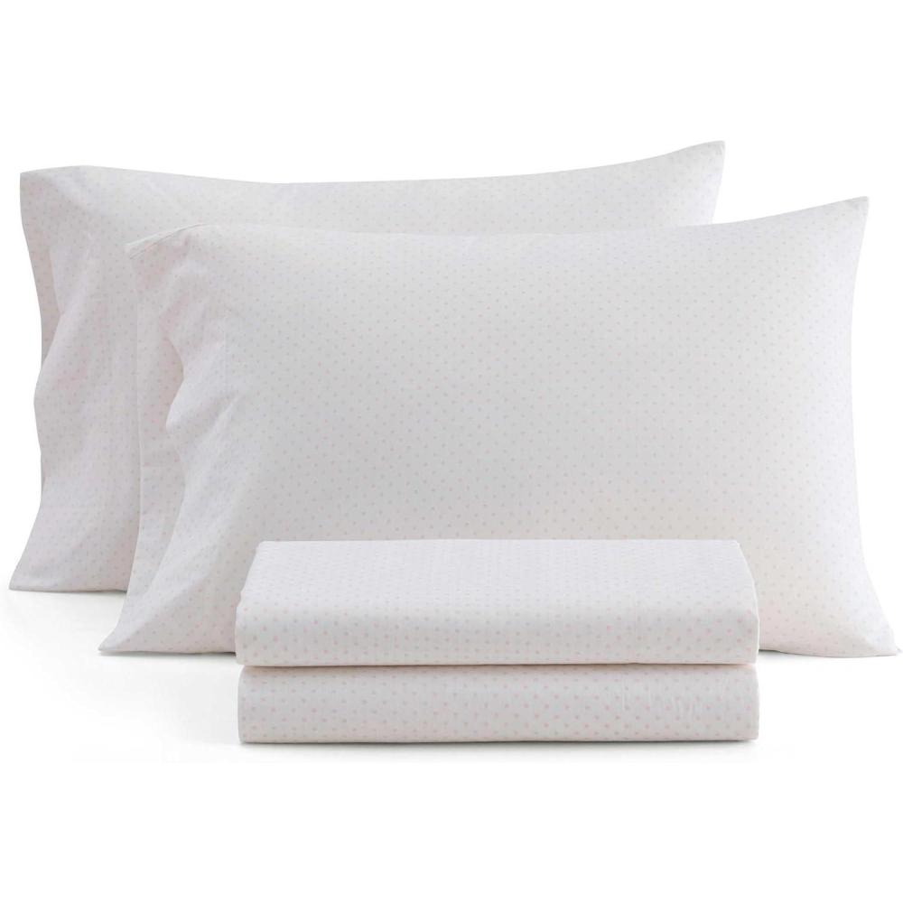 image:imageMartha Stewart  Twin Size Sheet Set Crisp amp Tailored Bedding with a Smooth Cotton Percale Feel Deep Pocket Bed Sheets with Matching Pillowcase amp Fitted Sheet Dotted Stripe YellowPolka Dot Pink