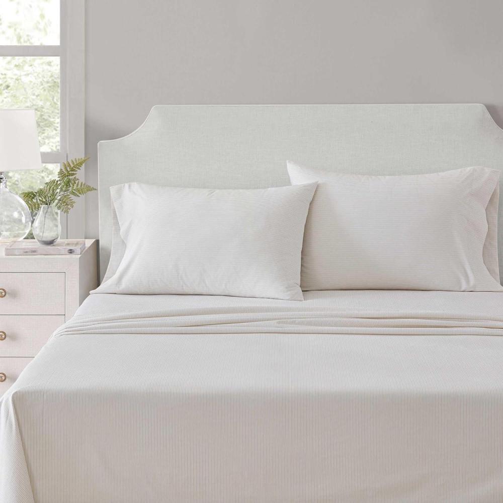 image:imageMartha Stewart  Twin Size Sheet Set Crisp amp Tailored Bedding with a Smooth Cotton Percale Feel Deep Pocket Bed Sheets with Matching Pillowcase amp Fitted Sheet Dotted Stripe YellowStripe White