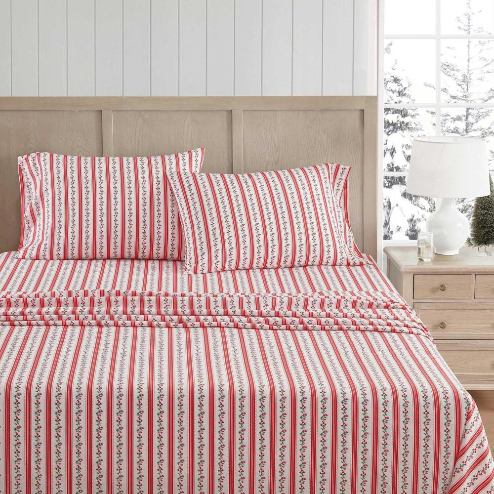 image:imageMartha Stewart Twin Size Sheet Set Crisp amp Tailored Bedding with a Smooth Cotton Percale Feel Deep Pocket Bed Sheets with Matching Pillowcase amp Fitted Sheet Dotted Stripe YellowRose Ribbon Red