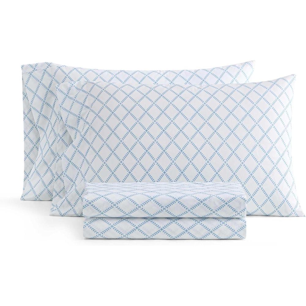 image:imageMartha Stewart Twin Size Sheet Set Crisp amp Tailored Bedding with a Smooth Cotton Percale Feel Deep Pocket Bed Sheets with Matching Pillowcase amp Fitted Sheet Dotted Stripe YellowLeaf Trellis Blue