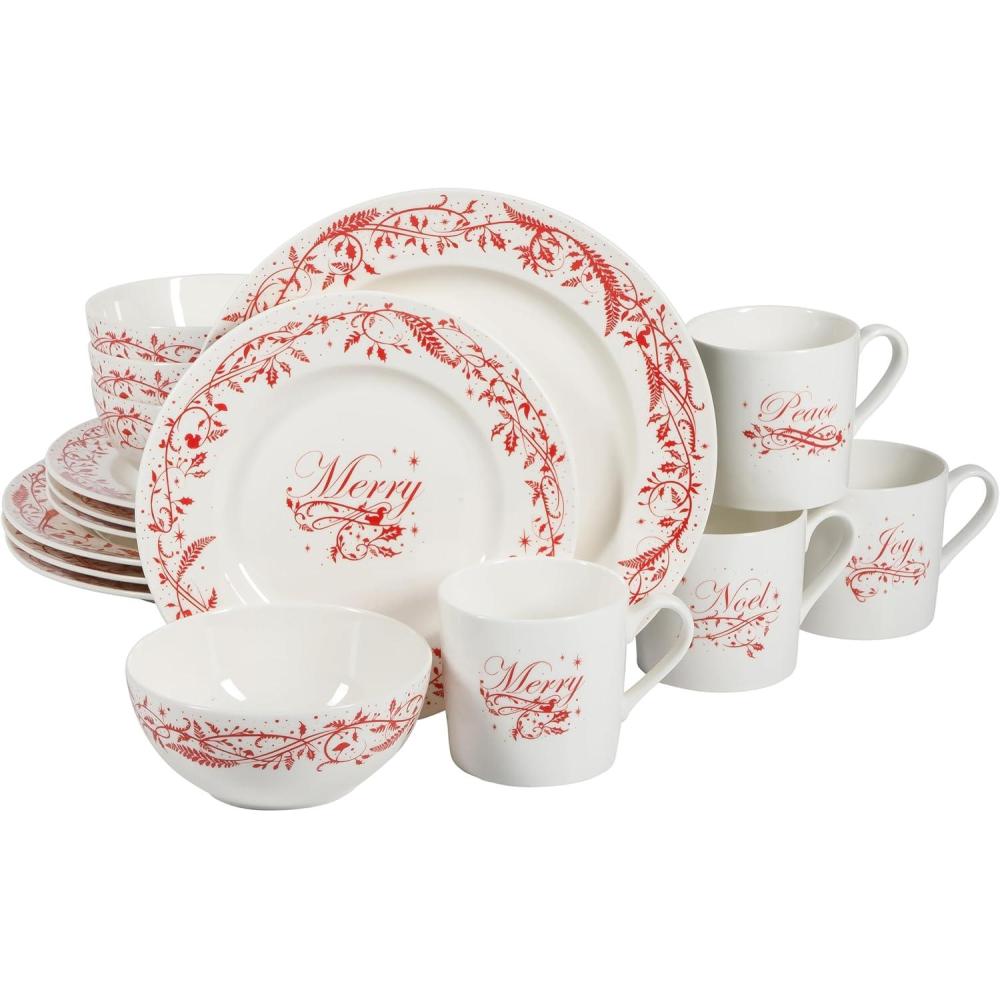 image:imageMartha Stewart Christmas Plates 12 Piece Decorated Red and White Stoneware Dinnerware SetChristmas Vines