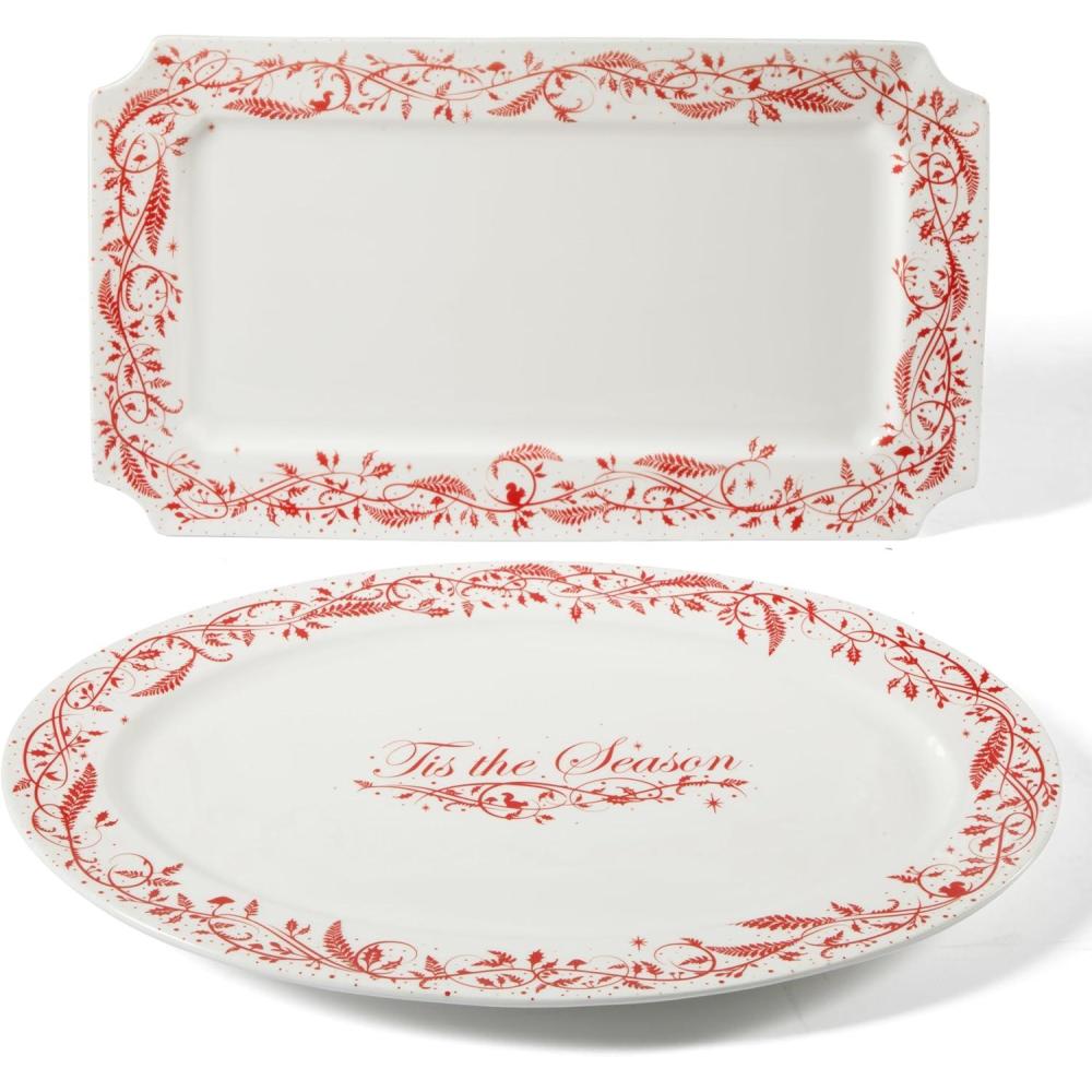 image:imageMartha Stewart Christmas Plates 12 Piece Decorated Red and White Stoneware Dinnerware SetChristmas Vines Serveware