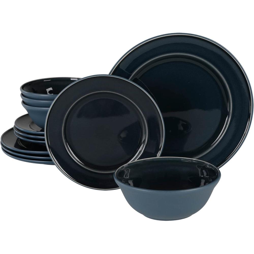 image:imageMartha Stewart Portillo 12 Piece Reactive Stoneware Dinnerware Set Blue