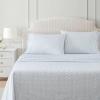 Martha Stewart – Twin Size Sheet Set, Crisp & Tailored Bedding with a Smooth Cotton Percale Feel, Deep Pocket, Bed Sheets with Matching Pillowcase & Fitted Sheet (Dotted Stripe Yellow)(Floral Stripe Blue)