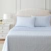 Martha Stewart – Twin Size Sheet Set, Crisp & Tailored Bedding with a Smooth Cotton Percale Feel, Deep Pocket, Bed Sheets with Matching Pillowcase & Fitted Sheet (Dotted Stripe Yellow)(Francesca Stripe Blue)