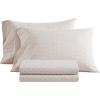 Martha Stewart – Twin Size Sheet Set, Crisp & Tailored Bedding with a Smooth Cotton Percale Feel, Deep Pocket, Bed Sheets with Matching Pillowcase & Fitted Sheet (Dotted Stripe Yellow)(Leaves Beige)