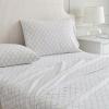 Martha Stewart – Twin Size Sheet Set, Crisp & Tailored Bedding with a Smooth Cotton Percale Feel, Deep Pocket, Bed Sheets with Matching Pillowcase & Fitted Sheet (Dotted Stripe Yellow)(Leaf Trellis Beige)