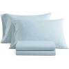 Martha Stewart – Twin Size Sheet Set, Crisp & Tailored Bedding with a Smooth Cotton Percale Feel, Deep Pocket, Bed Sheets with Matching Pillowcase & Fitted Sheet (Dotted Stripe Yellow)(Stripe Blue)